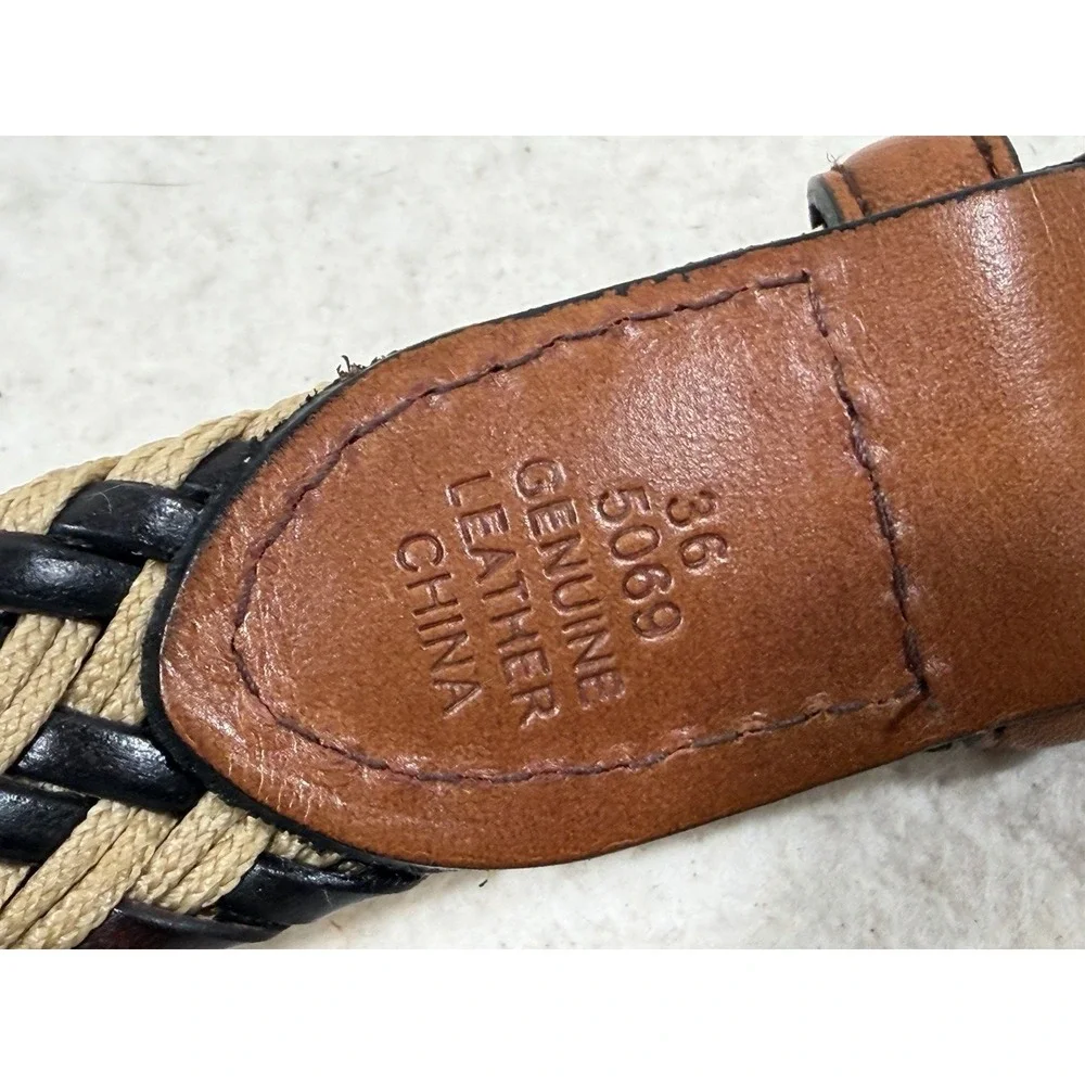 Mens Braided Leather Rope Belt Size 36 Brown Tan Black Preppy Boho Woven
